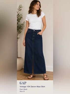 Vintage Y2K GAP Dark Wash Denim Maxi Skirt Size 12